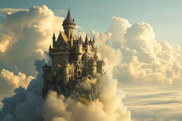 A whimsical fairytale castle in the clouds AI generated