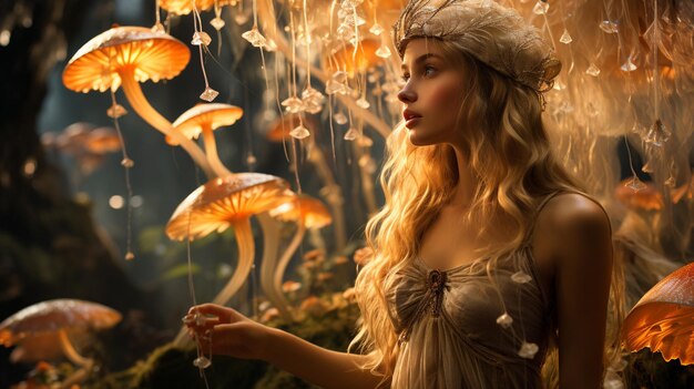 Photo whimsical fantasy portrait in the enchanted forest