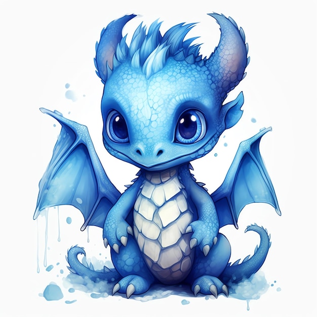 Whimsical Fantasy Watercolor Dragon op een witte achtergrond Leuke draak in cartoon stijl