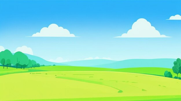 Whimsical FlatStyle Drawing of a Serene Valley Landscape