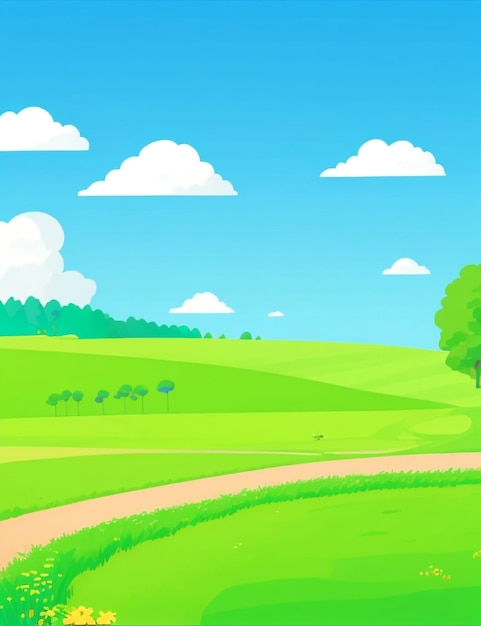 Whimsical FlatStyle Drawing of a Serene Valley Landscape