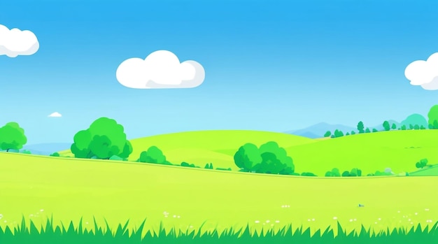 Whimsical FlatStyle Drawing of a Serene Valley Landscape