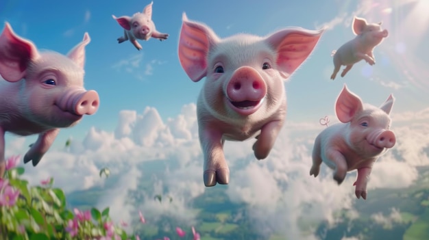 Whimsical Flight of Kitan Piglets