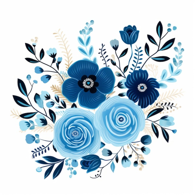 Photo whimsical floral accents chic blue boho clipart with crisp clean edges on white background