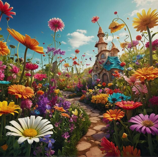 Whimsical Flower Garden Wonderland