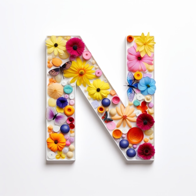 Whimsical Flower Letter N A Colorful And Detailed Photographic Composition