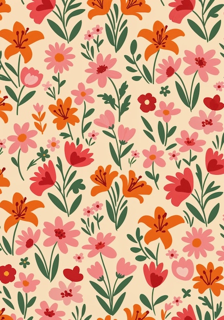 whimsical folk art floral pattern a playful spring garden design