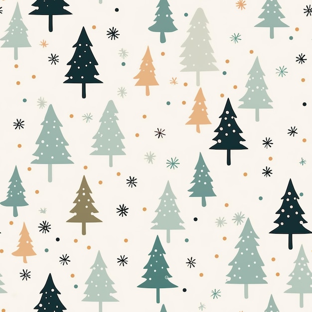 Whimsical Forest Pastel Christmas Trees in Seamless Pattern