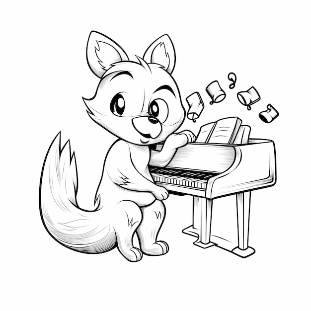 Photo whimsical fox serenade a cartoon coloring page for music lovers