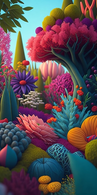 Whimsical Garden 3D flowers background