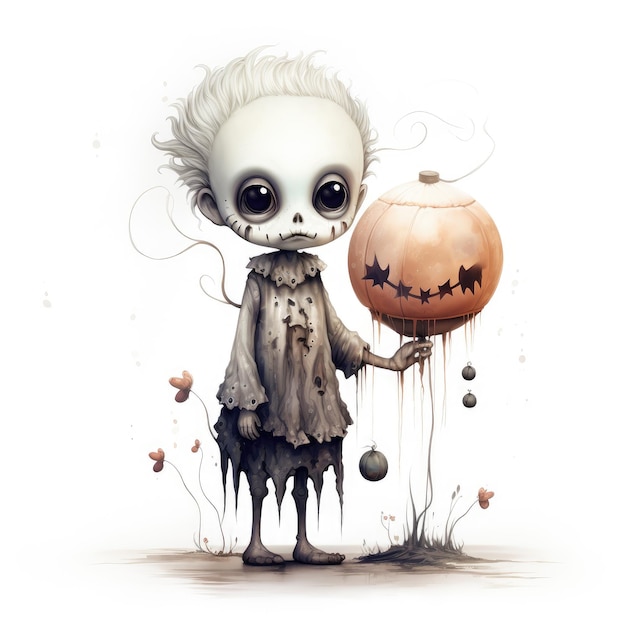 A Whimsical Ghoul Playful Halloween Clipart on a White Background in PNG