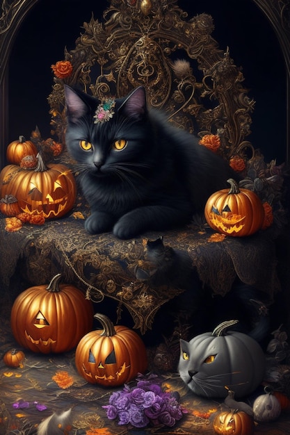 Whimsical Halloween Day Detailed Dark Fantasy Cat