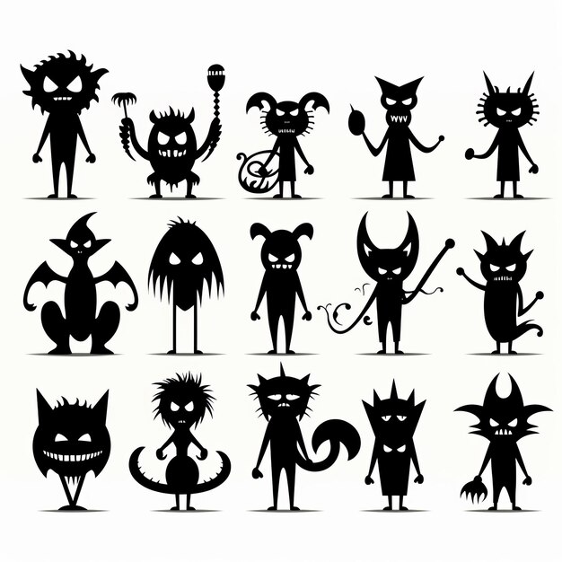 Photo whimsical halloween monster delightful black and white silhouette clip art in kidfriendly cartoon