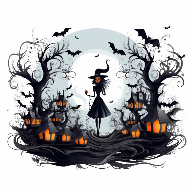 A Whimsical Halloween Night Scary Clipart on a White Background PNG