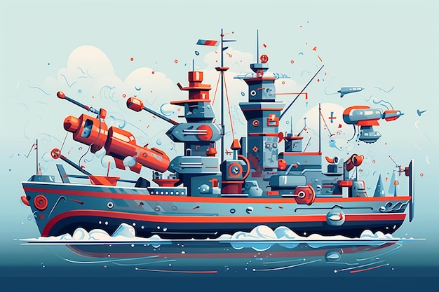 Whimsical hand drawn battleship generative ai