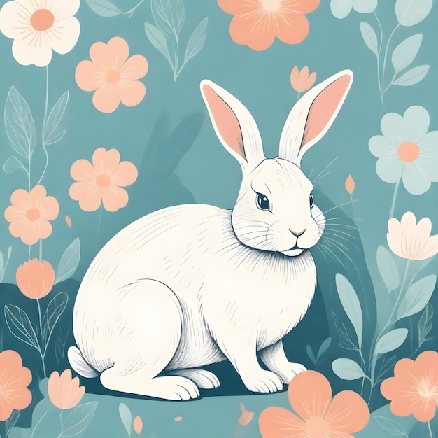 Photo whimsical handdrawn bunny illustration