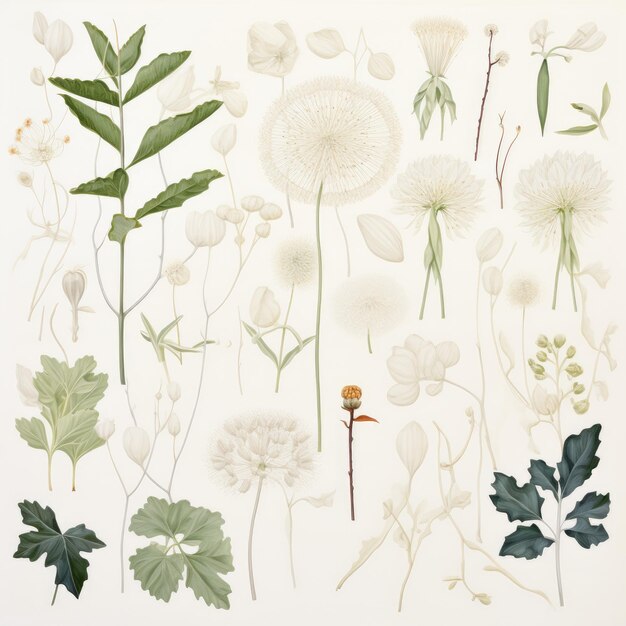 Photo whimsical harmony exploring white japanese botanicals in maira kalman's gouache art captivating so