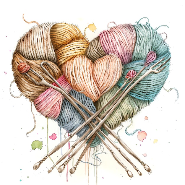 毛糸とフックで作られた気まぐれな心色のコテージコア シンプルな生活