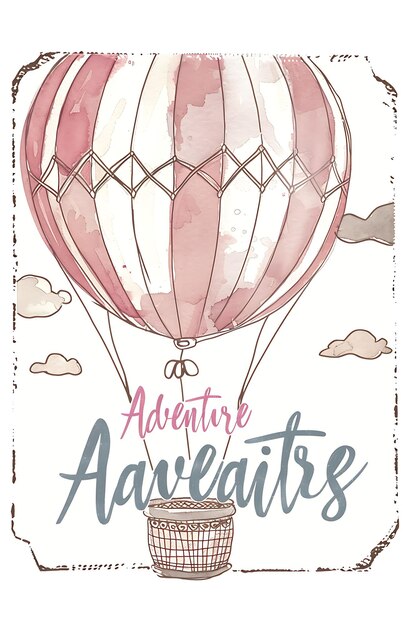 Whimsical Hot Air Balloon Postcard With Balloon Border an Illustration Vintage Postcard Decorative