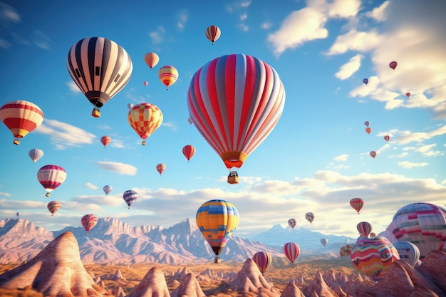 Whimsical Hot Air Balloons in Clear Sky Generative AI