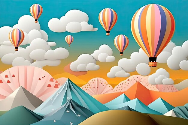 Whimsical hot air baloons papercut illustration generative