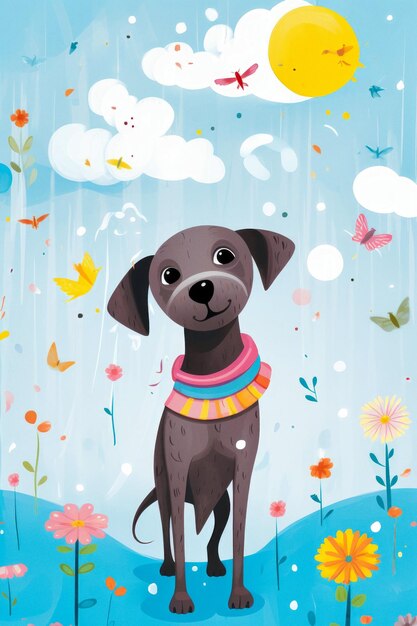 Whimsical Illustration of a cute dog