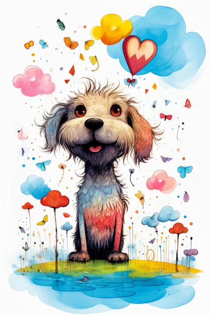 Whimsical Illustration of a cute dog