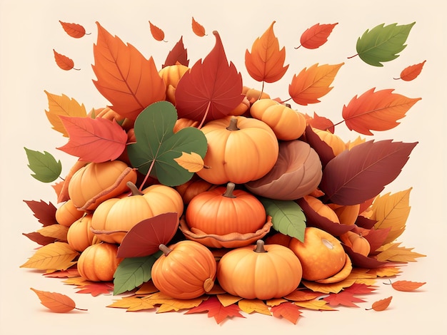 Photo a whimsical illustration of a pile of autumn leaves drawn in a unique vector style