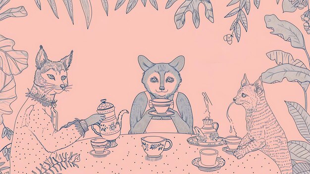 A whimsical illustration of a tea party in the jungle