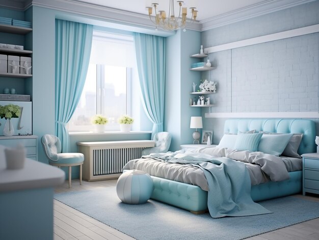 Whimsical interior featuring blue child room design ai generation