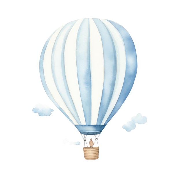 Whimsical Journey Vintage Watercolour Balloon Meets Soft Pastel Stripes in Minimalist Art