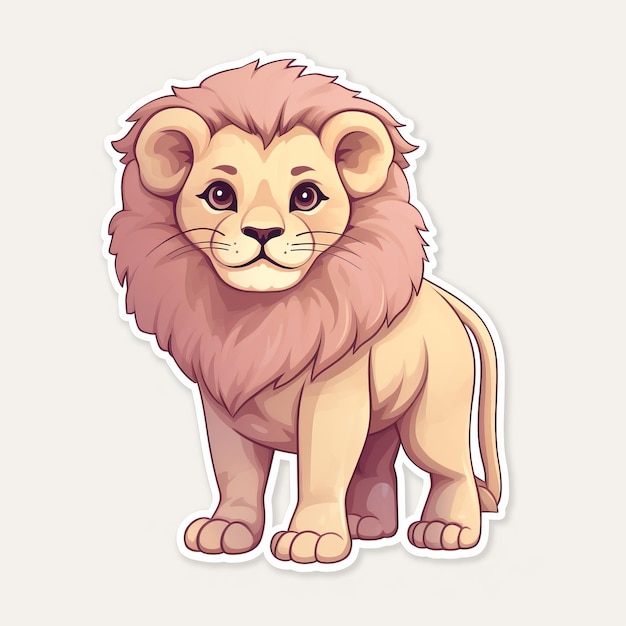Whimsical lion sticker adorable handdrawn full body design in muted pastel colors
