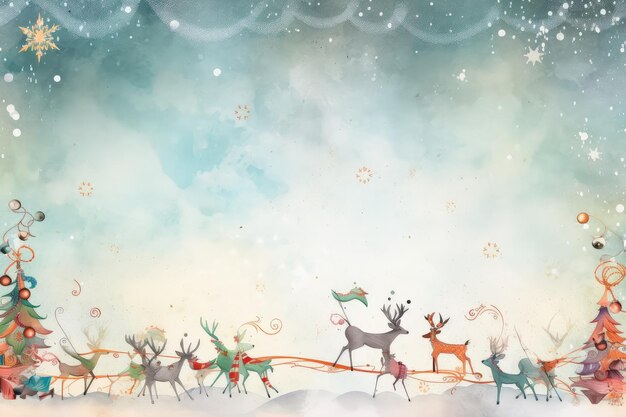 Foto un bizzarro bordo natalizio magico con fiocchi di neve elfi e renne