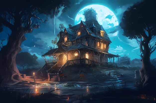 A whimsical and magical of house digital art illustration