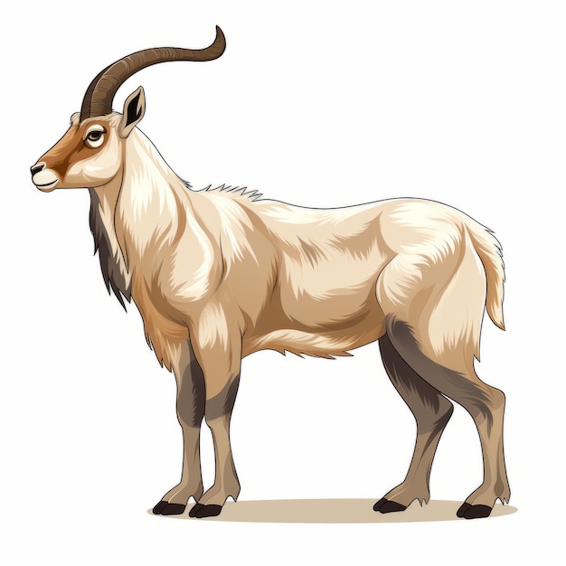 Foto whimsical markhor boeiende sideview cartoon clipart op witte achtergrond