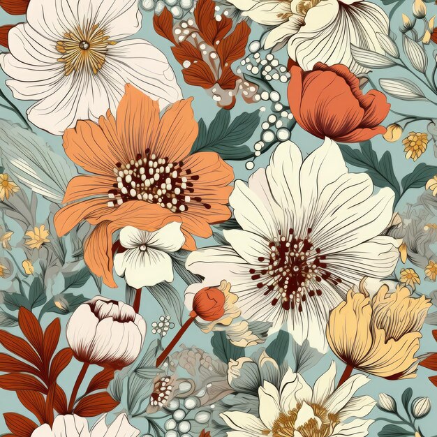 Whimsical micro floral a tropical and art decoinspired delight with muted tones and intricate deta