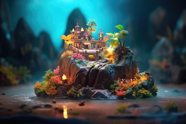 A whimsical miniature island generative ai