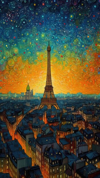 Whimsical NeoImpressionist Skyline Painting