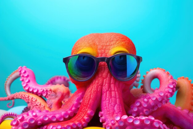 Foto octopus stravagante che indossa occhiali da sole