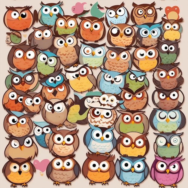 Whimsical owl stickers radiating happiness