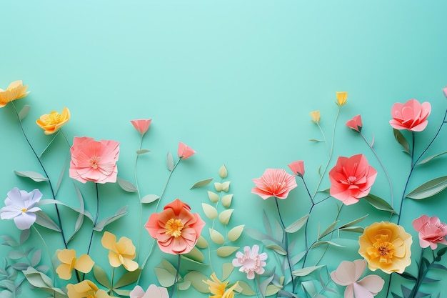 Photo whimsical paper flowers on gentle pastels