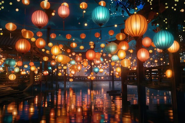 Whimsical paper lantern festival at night