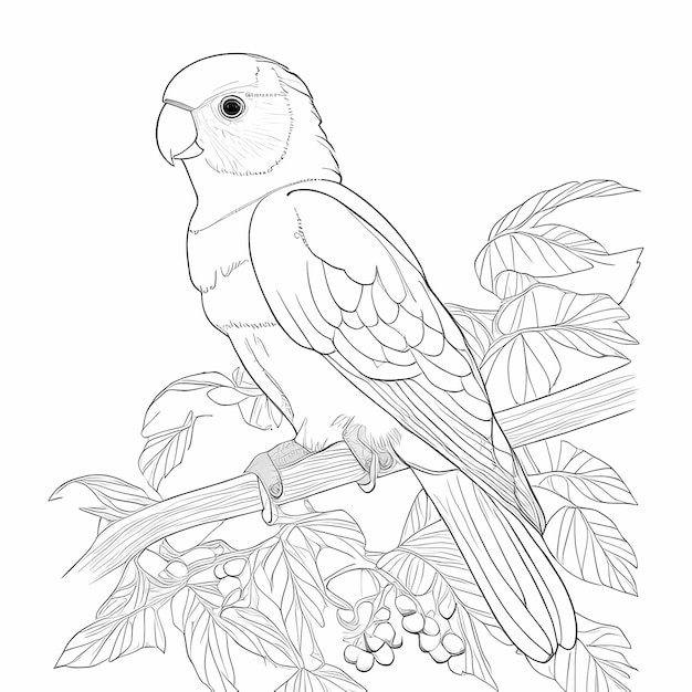 Photo whimsical parrot fun kidfriendly coloring page with a white background