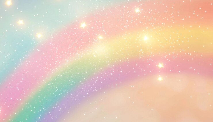 輝く星で飾られた奇妙なパステル色の虹は 夢のような魅力的な囲気を作り出します