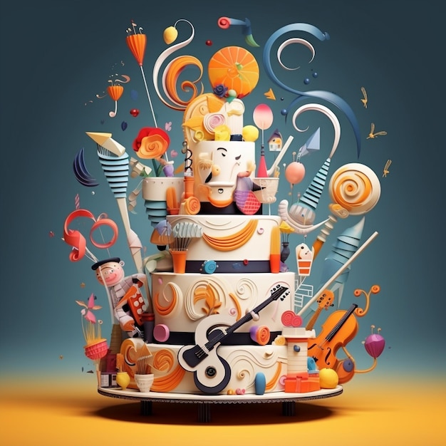 Whimsical Pastry Chef Conducting a Vibrant Orchestra of Frosted Cakes