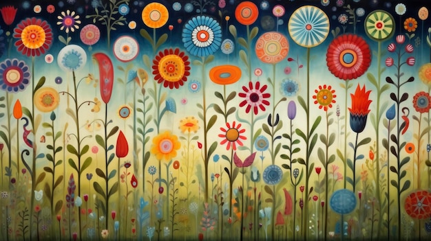 Whimsical patterns in a field of flowers Created with Generative AI technology