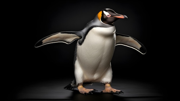 A whimsical penguin striking a funny pose