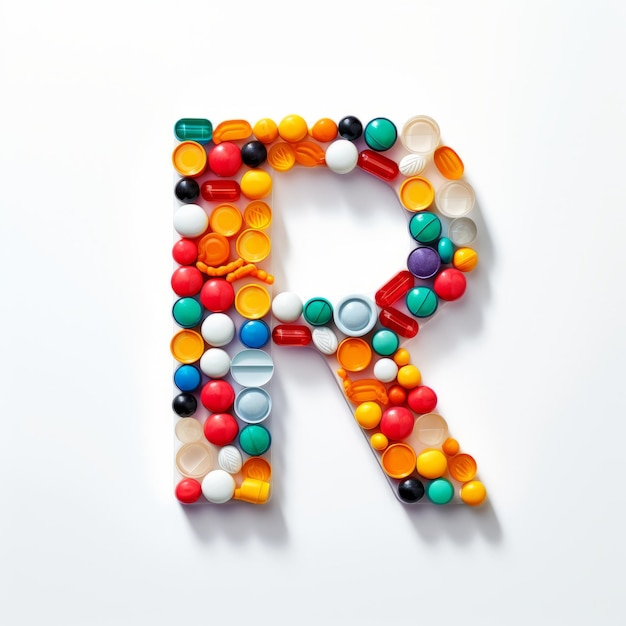 Whimsical Pill Letter R Detailed Shapes And Vibrant Colors