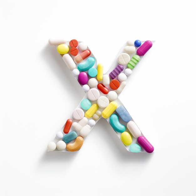 Whimsical Pill Letter X Detailed Shapes And Vibrant Colors