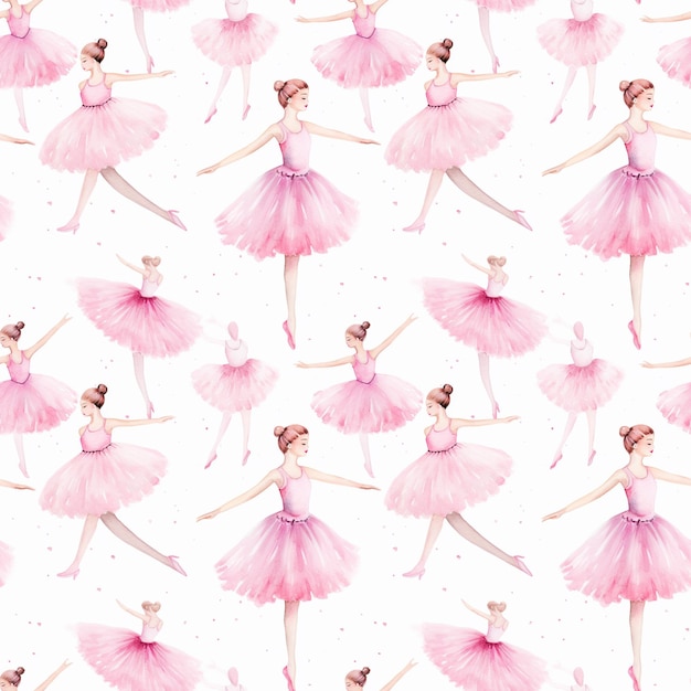 Whimsical Pink Ballerinas Watercolor Tile Print for Kids Room